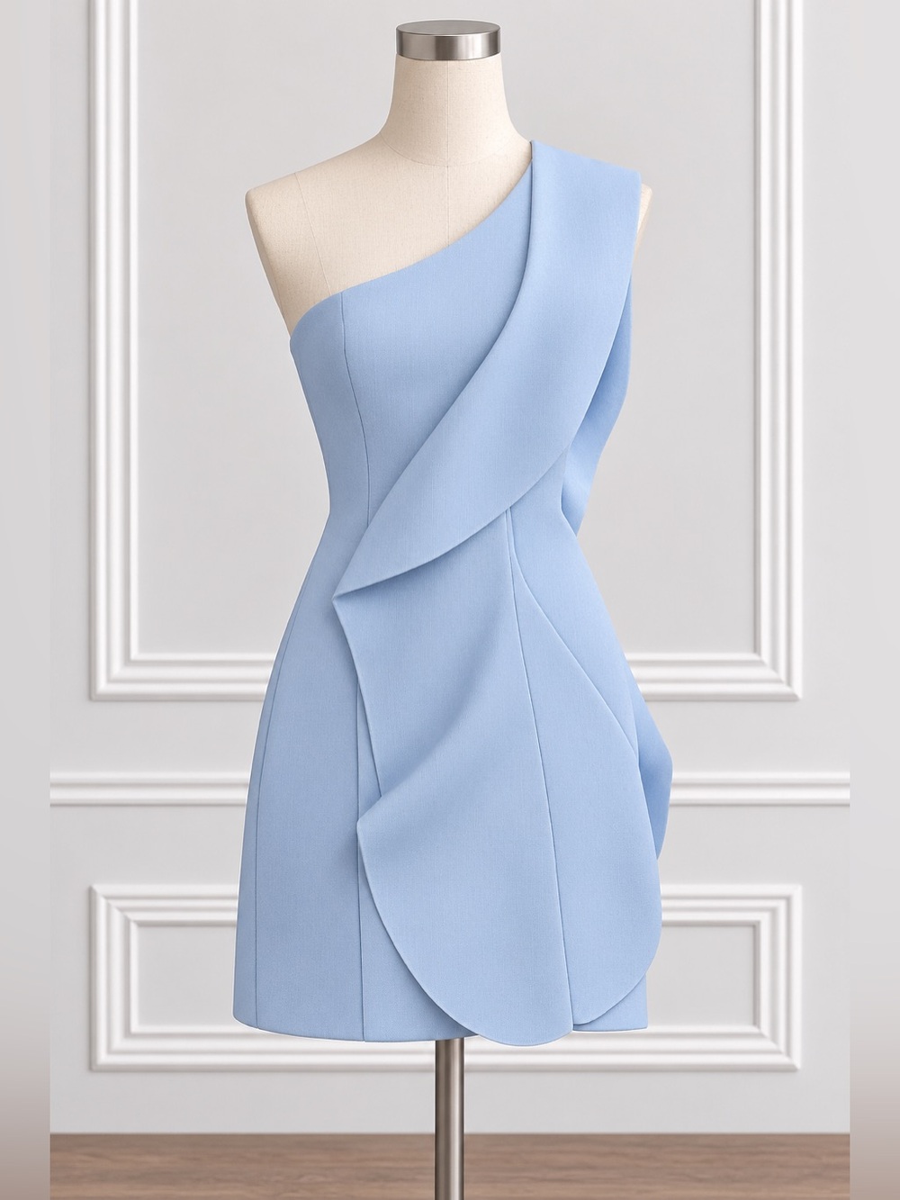 Lavish Alice One-Shoulder Powder Blue Ruffle Cocktail Dress